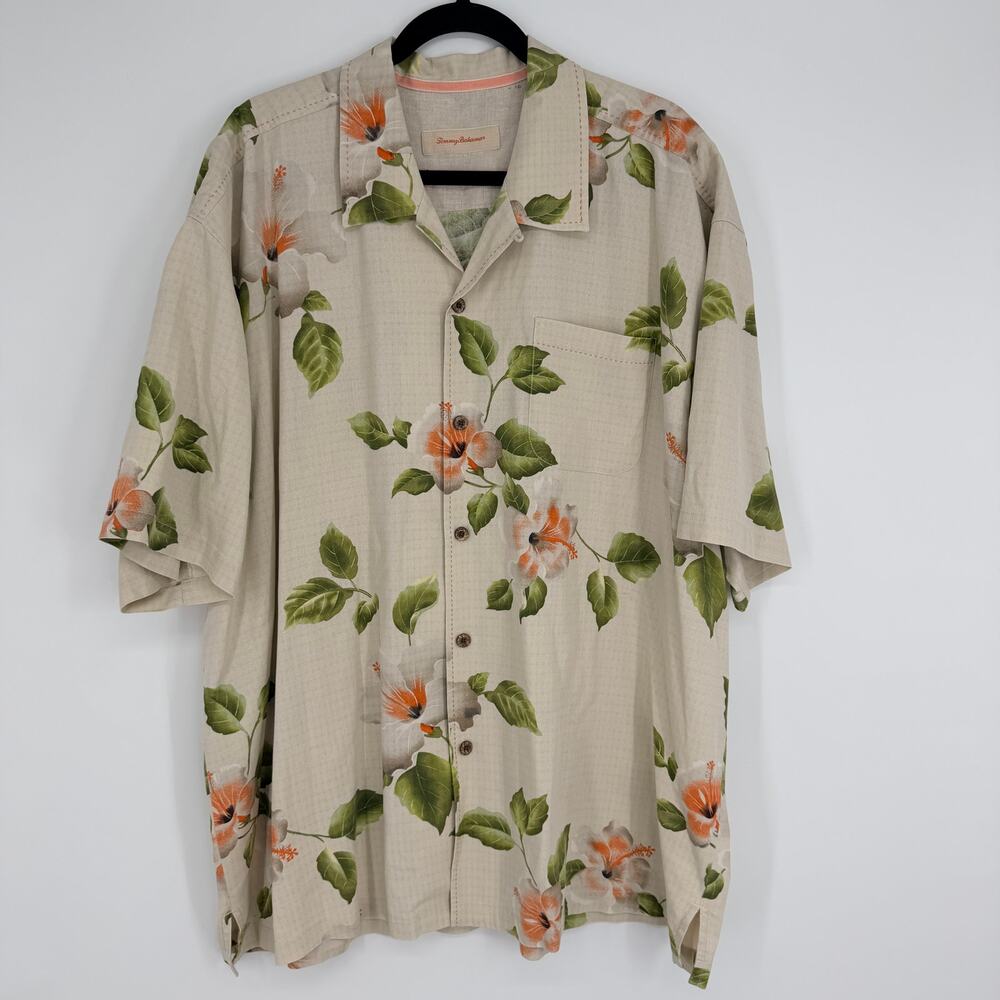 Tommy Bahama Silk Button Up Hawaiian Floral Hibiscus Camp Short Sleeve Mens XXL